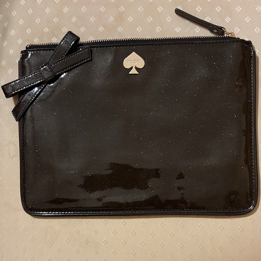 Kate Spade Black Patent Leather Wristlet with Bow